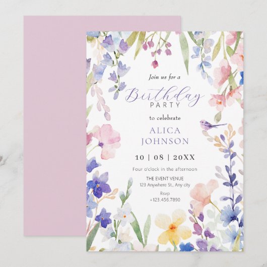 Waterverf bloemenlente Uitnodiging (Voorkant / Achterkant)
