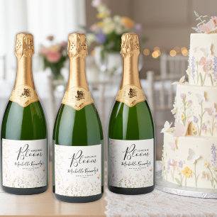 Waterverf Bloemenliefde Is In Bloei Bruiloft Feest Sparkling Wijnetiket