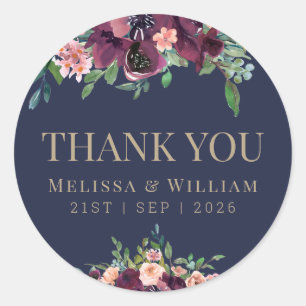 Waterverf Bloemenmarine bruiloft dank u Ronde Sticker