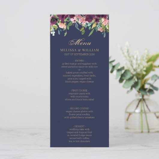 Waterverf Bloemenmarine bruiloft Menu (Staand voorkant)