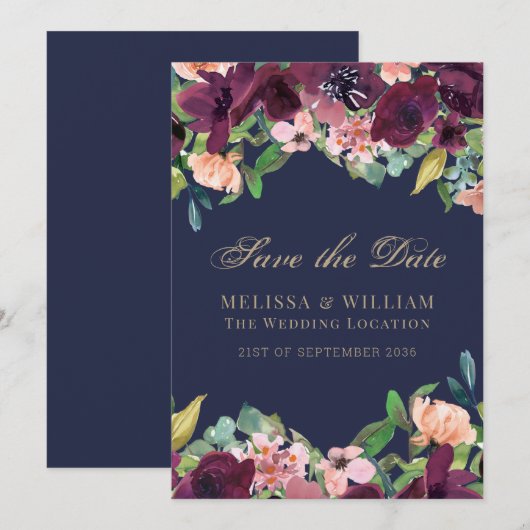Waterverf Bloemenmarine bruiloft Save The Date (Voorkant / Achterkant)