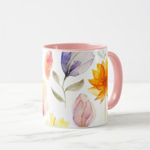 Waterverf Bloemenmok Roze Handvat Lente Bloem Mok