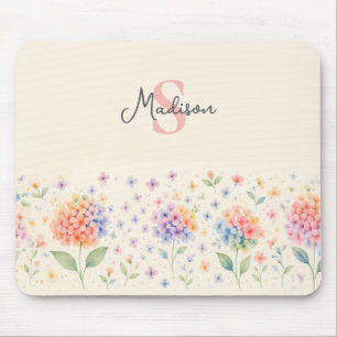 Waterverf bloemenmonogram — pastelbloesems muismat