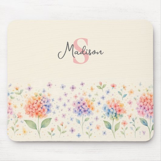 Waterverf bloemenmonogram — pastelbloesems muismat (Voorkant)