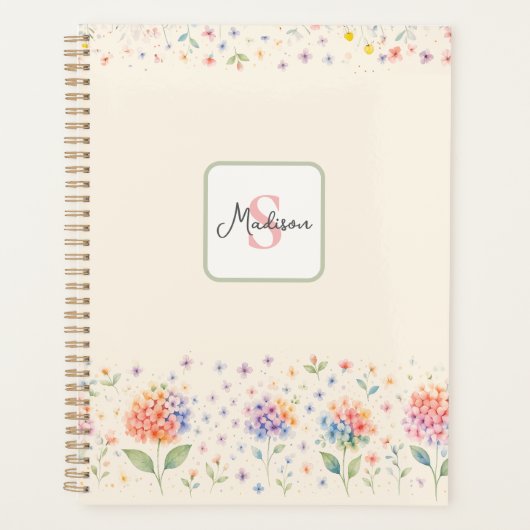 Waterverf bloemenmonogram — pastelbloesems planner (Voorkant)