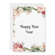 Waterverf bloemenmooie platte nieuwjaarskaart