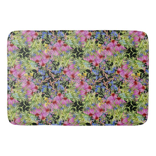Waterverf bloemenmotief geel groen roze badmat (Voorkant)