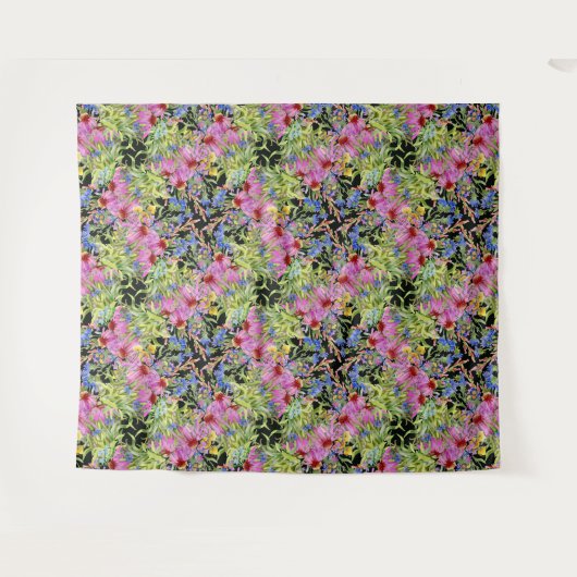 Waterverf bloemenmotief geel groen roze wandkleed (Voorkant (horizontaal))