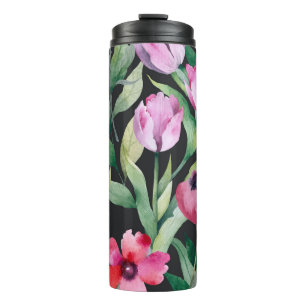 Waterverf bloemenmotief, naadloos mooi motief. thermosbeker