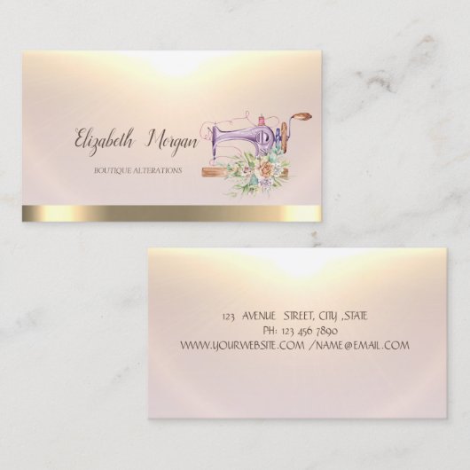 Waterverf bloemennaaimachine visitekaartje (Voorkant / Achterkant)