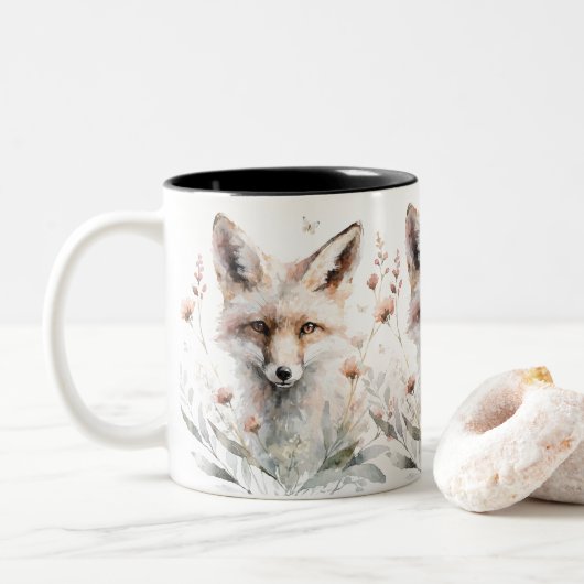 Waterverf Bloemennep Tweekleurige Koffiemok (Met donut)