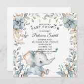  Waterverf Bloemenolifant Baby shower Kaart (Voorkant / Achterkant)