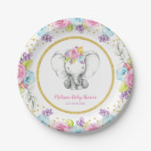 Waterverf Bloemenolifant Baby shower Papieren Bordje (Voorkant)