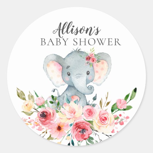 Waterverf Bloemenolifant Baby shower Ronde Sticker (Voorkant)