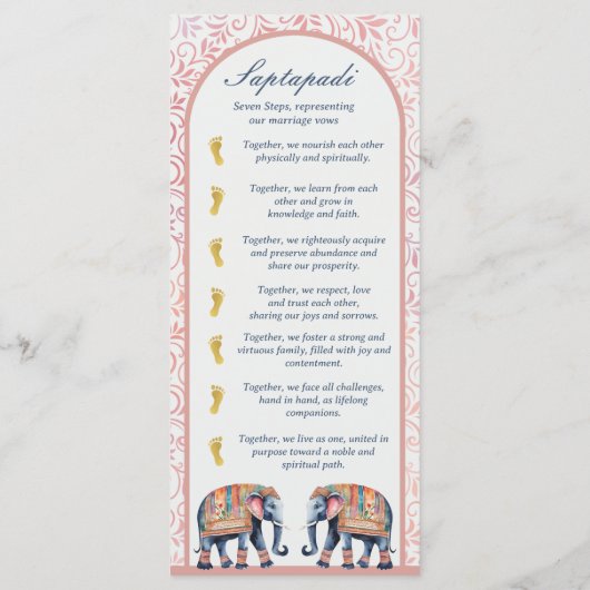 Waterverf Bloemenolifant Indiase & Hindoe bruiloft Programmakaart (Achterkant)