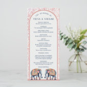 Waterverf Bloemenolifant Indiase & Hindoe bruiloft Programmakaart (Staand voorkant)