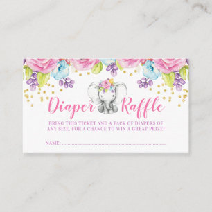 Waterverf Bloemenolifant Luier Raffle Ticket Informatiekaartje