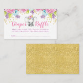 Waterverf Bloemenolifant Luier Raffle Ticket Informatiekaartje (Voorkant / Achterkant)