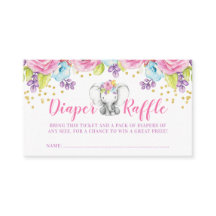 Waterverf Bloemenolifant Luier Raffle Ticket