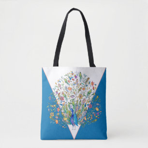 Waterverf bloemenopeacock boodschappentas tote bag