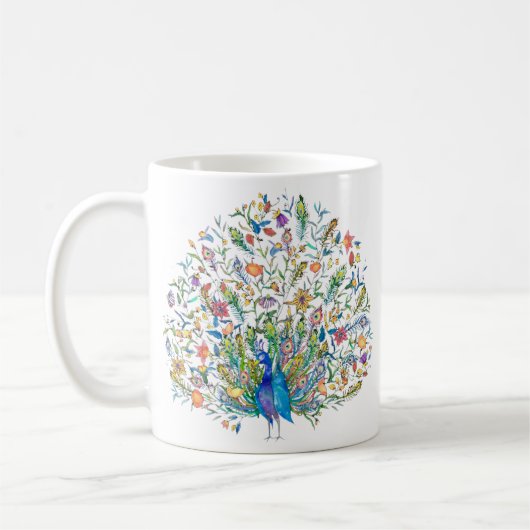 Waterverf bloemenopeacock koffiemok (Links)