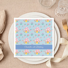 Waterverf Bloemenpaddenstoelenpatroon Blauwe Verja Servet