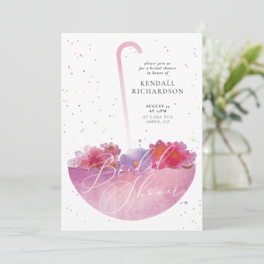 Waterverf Bloemenparaplu Vrijgezellenfeest uitnodi Kaart (Staand voorkant)
