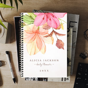 Waterverf bloemenpastel vrouwelijk elegant bedrijf planner