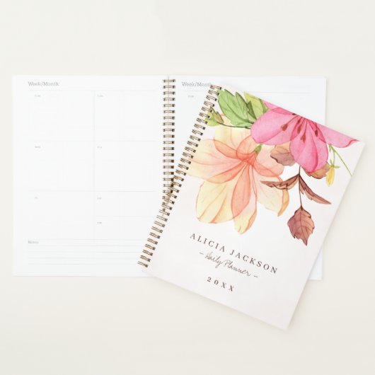 Waterverf bloemenpastel vrouwelijk elegant bedrijf planner (Display)