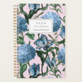 Waterverf Bloemenpatroon Blauw Roze Monogram 2024 Planner (Voorkant)