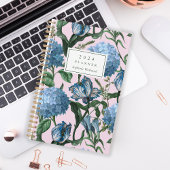 Waterverf Bloemenpatroon Blauw Roze Monogram 2024 Planner