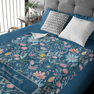 Waterverf bloemenpatroon familienaam gepersonalise fleece deken