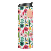 Waterverf Bloemenpatroon met Naam Elegant Thermosbeker (Gedraaid links)