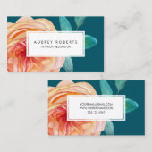  Waterverf Bloemenpatroon Perzik Blauwgroen Groen Visitekaartje (Voorkant / Achterkant)