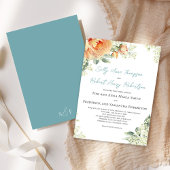 Waterverf Bloemenperzik Elegant Bruiloftsblauw Kaart