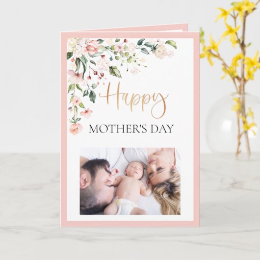 Waterverf Bloemenperzik Roze Moederdag Foto Kaart (Gele Bloem)