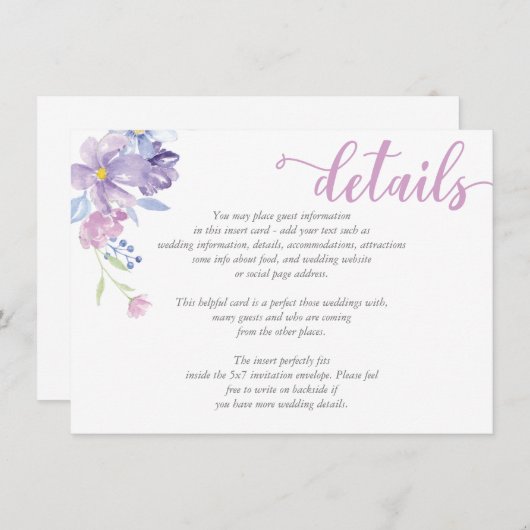Waterverf Bloemenpioen bruiloft DETAILS Kaart (Voorkant / Achterkant)