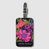 Waterverf bloemenpioen Monogram Bagagelabel (Voorkant (verticaal))