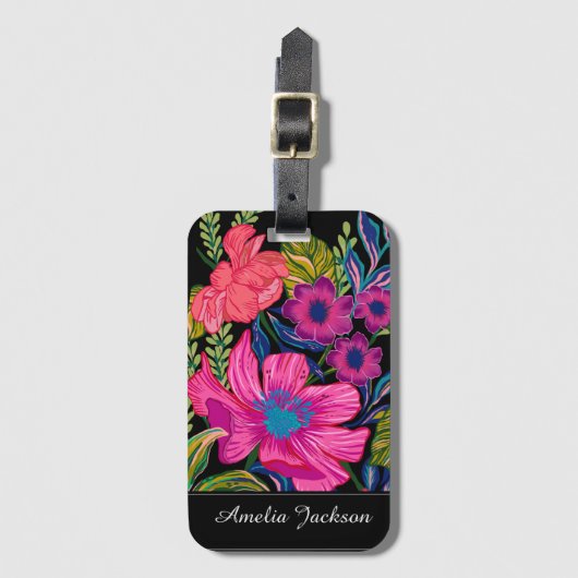 Waterverf bloemenpioen Monogram Bagagelabel (Voorkant (verticaal))