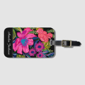 Waterverf bloemenpioen Monogram Bagagelabel (Voorkant (horizontaal))