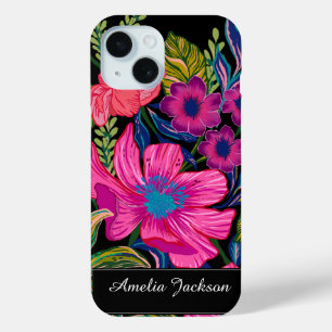 Waterverf bloemenpioen Monogram iPhone 15 Case