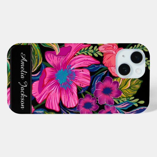 Waterverf bloemenpioen Monogram Case-Mate iPhone Case (Achterkant (horizontaal))