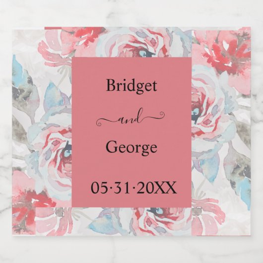 waterverf bloemenpioen roos abrikoos bruiloft bier etiket (Enkel label)