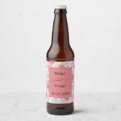 waterverf bloemenpioen roos abrikoos bruiloft bier etiket (Voorkant)