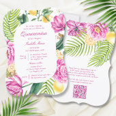 Waterverf Bloemenpioenen QR Code Quinceañera Kaart