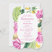 Waterverf Bloemenpioenen QR Code Quinceañera Kaart (Voorkant)