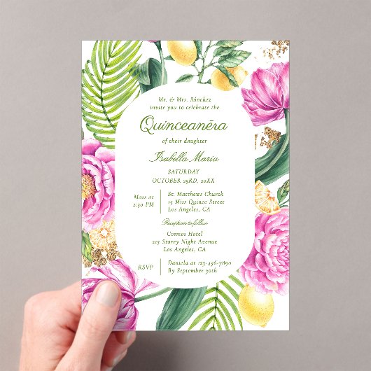 Waterverf Bloemenpioenen Tulpen Citroen Quinceañer Acryl Uitnodigingen (Insitu (Draagbaar))