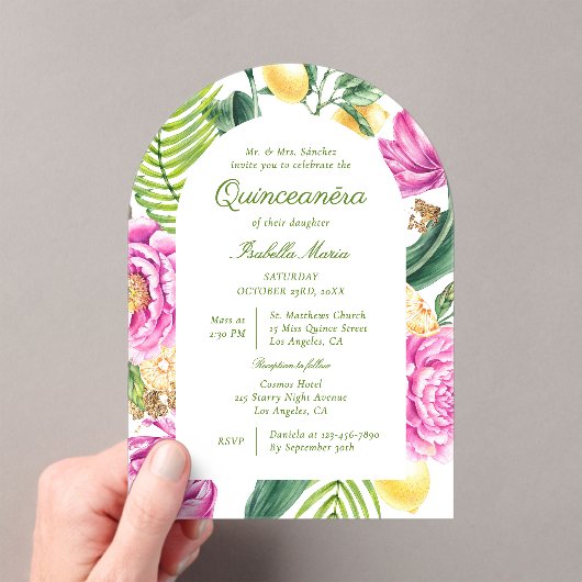 Waterverf Bloemenpioenen Tulpen Citroen Quinceañer Acryl Uitnodigingen (Insitu (Draagbaar))