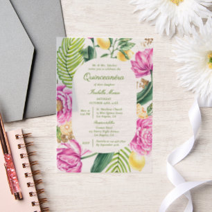 Waterverf Bloemenpioenen Tulpen Citroen Quinceañer Vellum Uitnodigingen