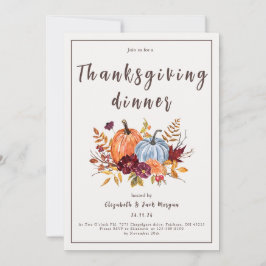 Waterverf Bloemenpompoen Thanksgiving Diner Kaart